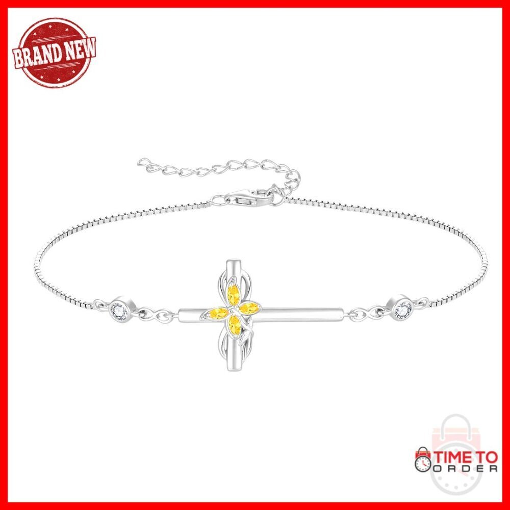 925 Sterling Silver Infinity Butterfly Cross Link Bracelet with Birthstone